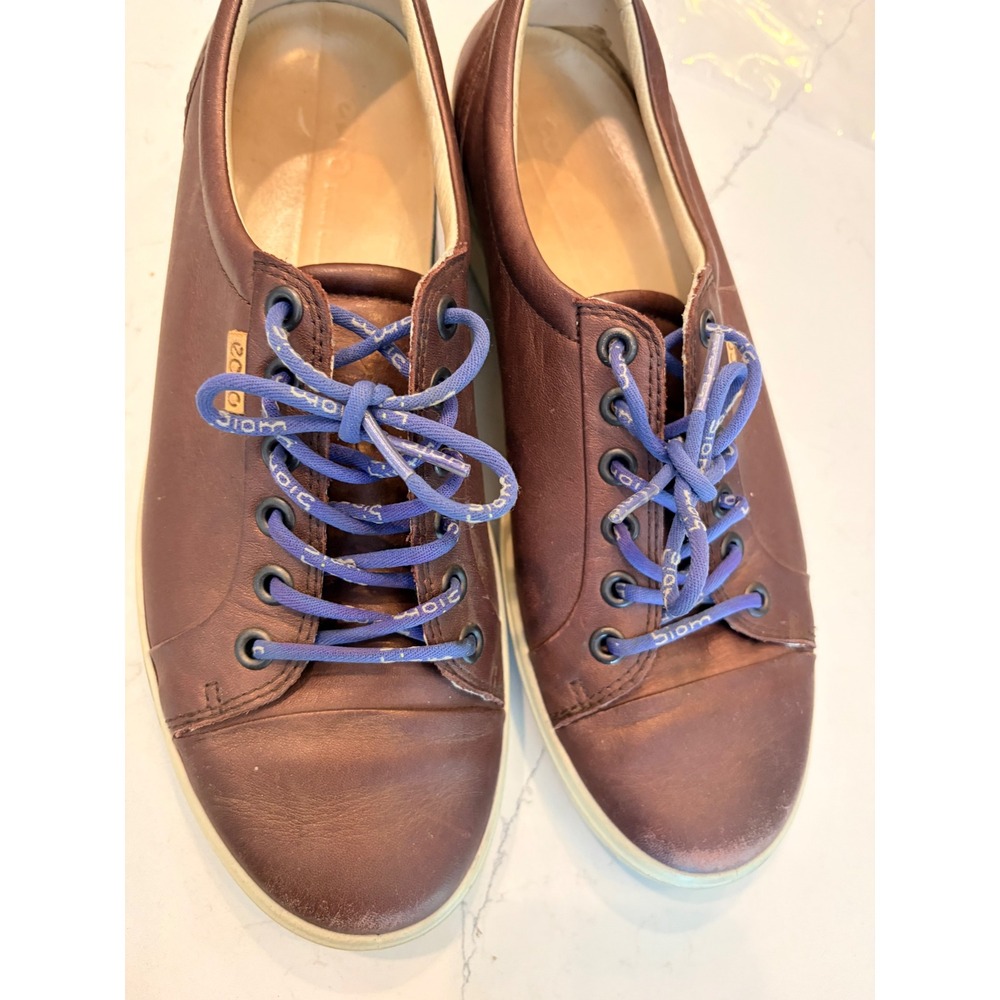 ECCO Soft 7 Sneakers Brown Leather Low Top BIOM Laces Walking Shoes